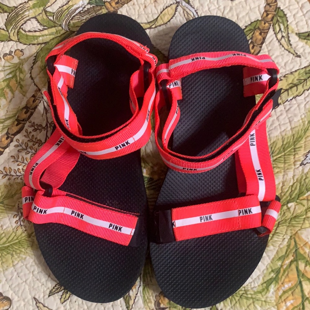 Pink Sandals with Black Rubber Base Adjustable Straps 6.5
